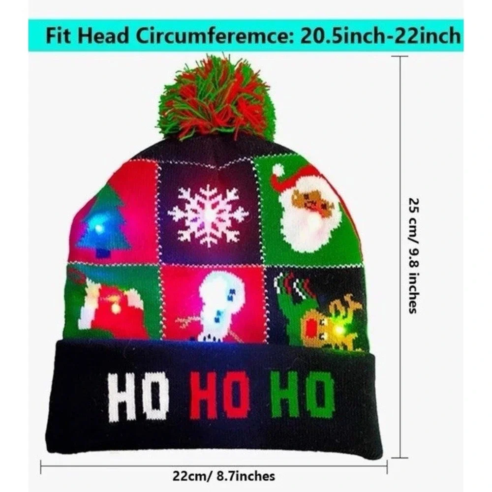 2 Pack LED Christmas Light-up Sweater‎ Hats, Colorful Flashing Knitted Beanie